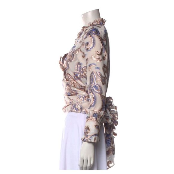 NWT Alexis Blouse Top Crop Blue Gold Cream Size M - Picture 5 of 11